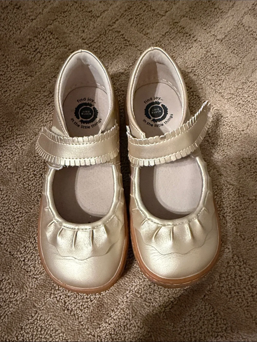 Livie & Luca Metallic Gold Mary Jane Shoes with Fringe Strap